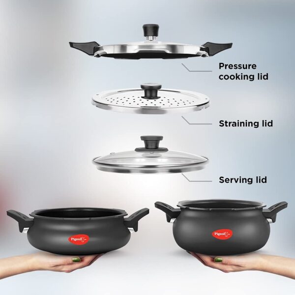 Pigeon by Stovekraft All in One Value Pack Hard Anodized Cooker Set, 5-Pieces, Black