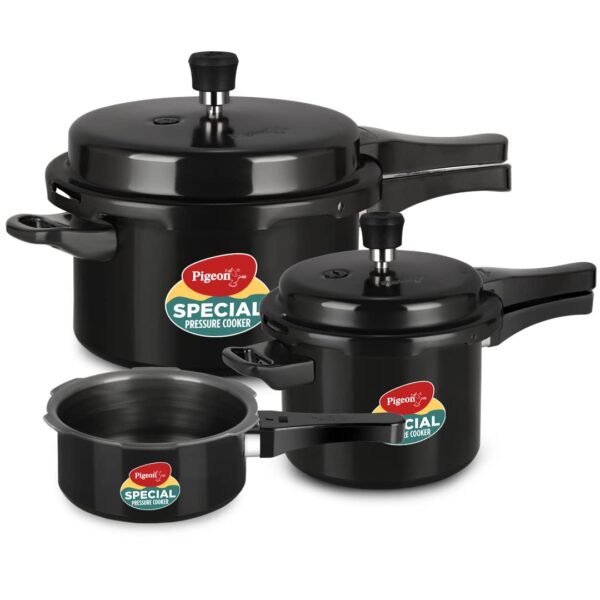 Pigeon by Stovekraft Hard Anodised Aluminium Pressure Cooker Combo - 2 L , 3 L and 5 L