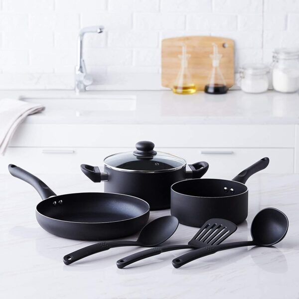 Amazon Basics 6 Piece Non-Stick Aluminium Cookware Set, Saucepan, Fry Pan