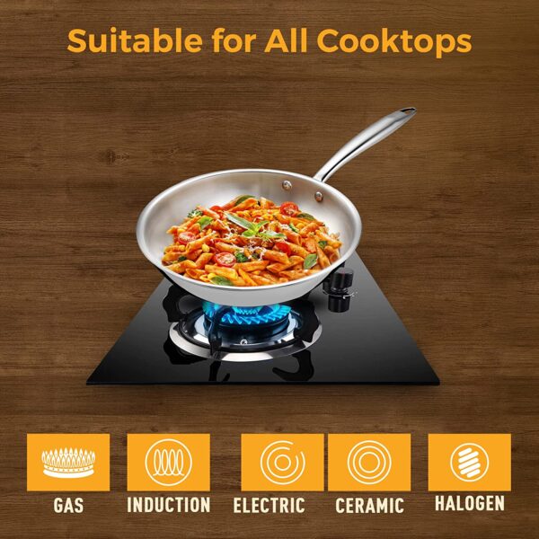 KENT Triply Frying Pan 22 CM with SS Lid 1.2 L | Cool-Touch Diecast Handle | Induction Friendly | Dishwasher Safe