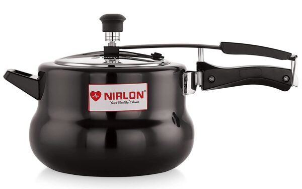 NIRLON Induction and Gas Compatible Hard Anodised Handi Shape Inner Lid Aluminium Pressure Cooker, 5 Litre, Black