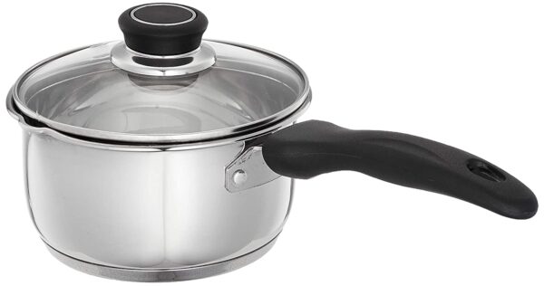 Amazon Brand - Solimo Stainless Steel Saucepan with Glass Lid, Induction Base