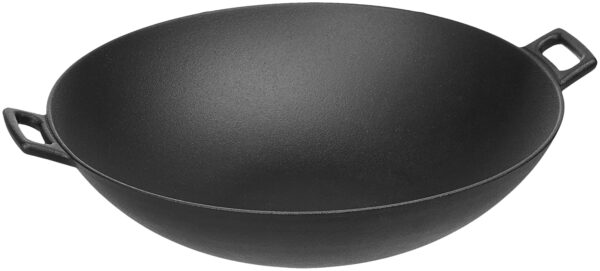 AmazonBasics Cast Iron Heavy Duty Pre-Seasoned Wok Pan (14inch)