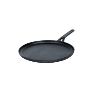 Meyer Pre Seasoned Cast Iron Flat Dosa Roti Chapati Tawa Pan with Stick Handle Dosa Kallu Iron Tawa Small Size Pre Seasoned Cast Iron Cookware Gas and Induction Compatible 24cm Black