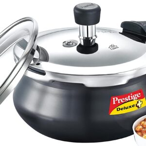 Prestige Deluxe Duo Plus Induction Base Aluminum Outer Lid Pressure Cooker, 1.5 Litres, Black