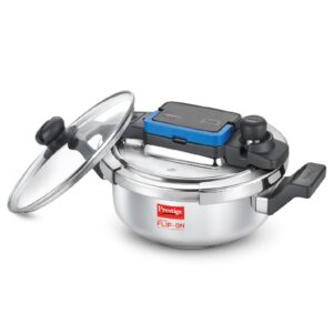 Prestige Svachh FLIP-ON Mini SS Pressure Cooker 18 cm-2 L with Glass Lid